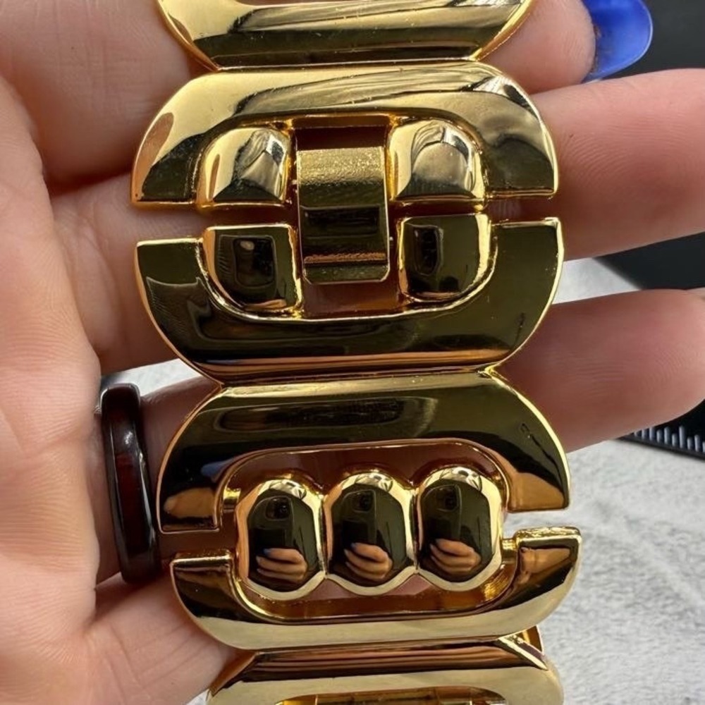 Vintage Chunky Bracelet Gold Tone Link Wide  90s 7" - Picture 6 of 10